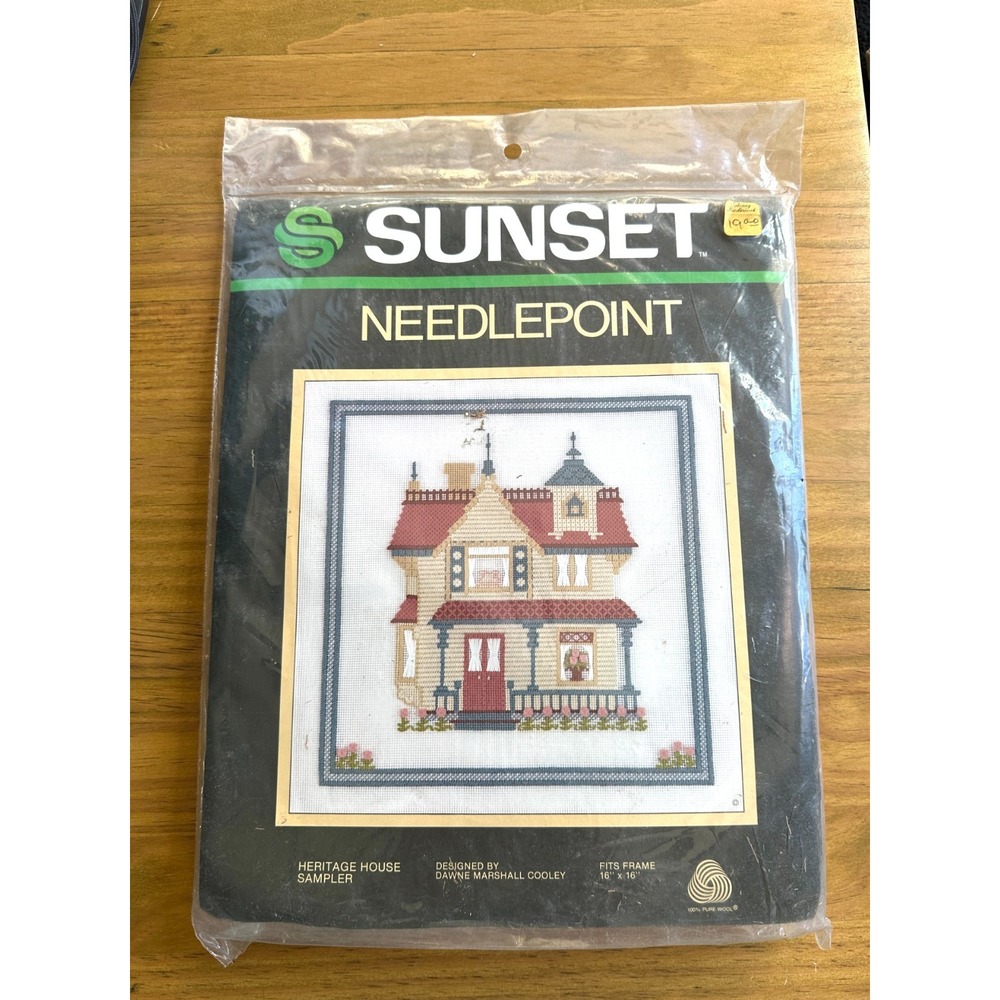 Vintage NOS Sunset Needlepoint Kit Heritage House Sampler 16" x 16" Sealed New